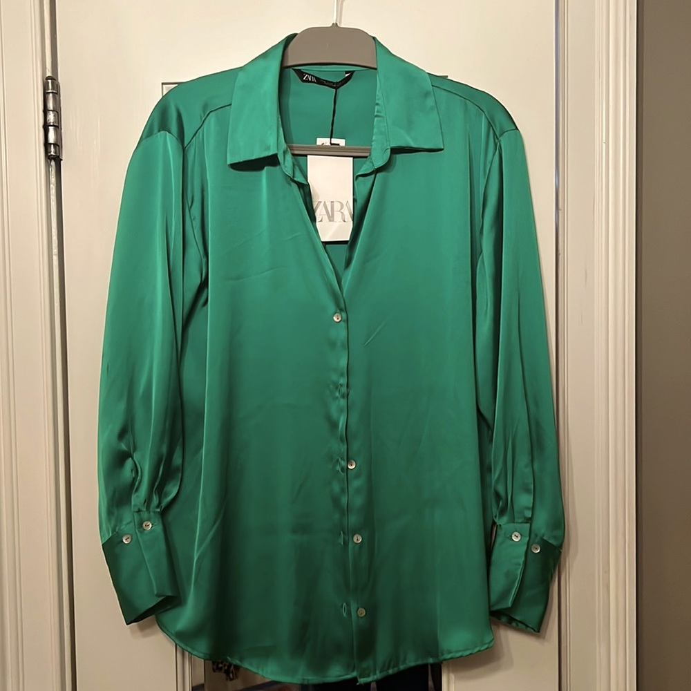 Green satin shirt
